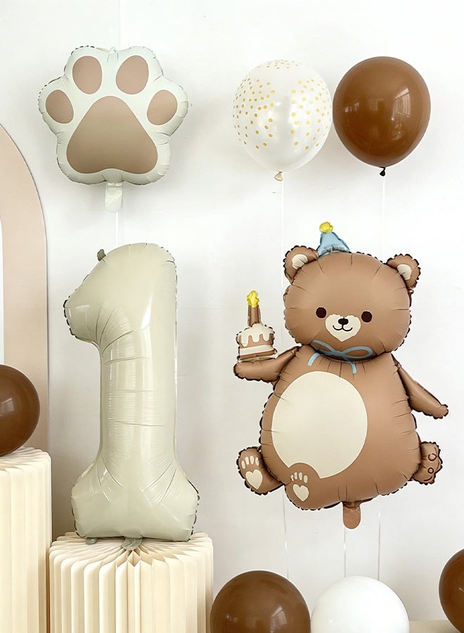 1st Birthday Party Decoration Supplies 32 Inch Matte Brown Color Digital Bear Aluminum Film Balloon Set Cute Aluminum Film Balloon Birthday Party Decorations - Image 4